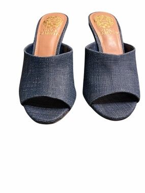 Vince Camuto Navy Textured Open-Toe Mule Slides